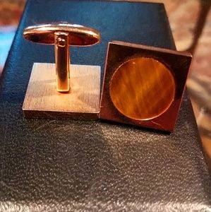 VINTAGE GOLD TONE TIGER EYE CUFF LINKS